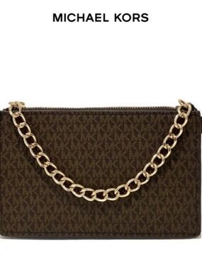 Michael Kors Brown Coated Canvas Belt with Gold Buckle